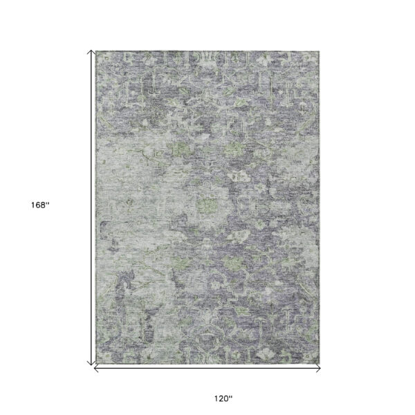 10' X 14' Plum Purple And Olive Green Oriental Washable Indoor Outdoor Area Rug