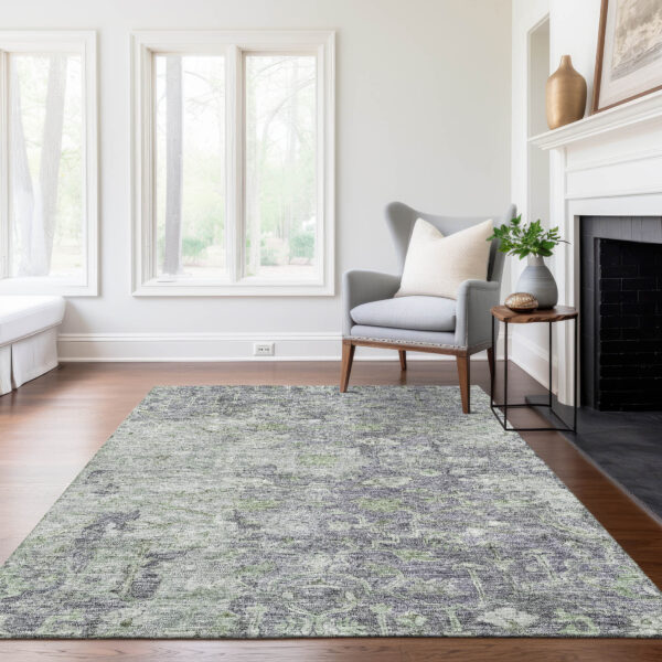 10' X 14' Plum Purple And Olive Green Oriental Washable Indoor Outdoor Area Rug