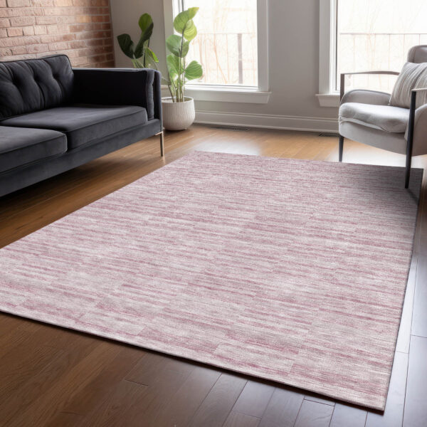 9' X 12' Blush Pink And Beige Striped Washable Indoor Outdoor Area Rug