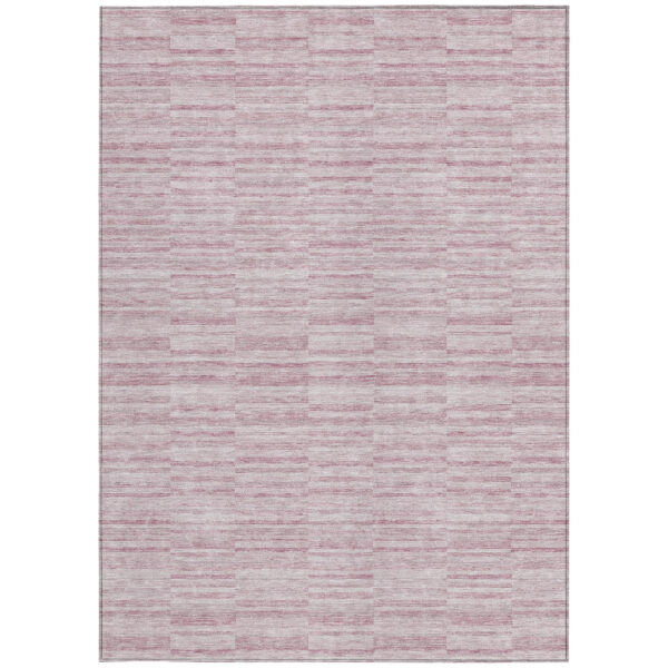 9' X 12' Blush Pink And Beige Striped Washable Indoor Outdoor Area Rug