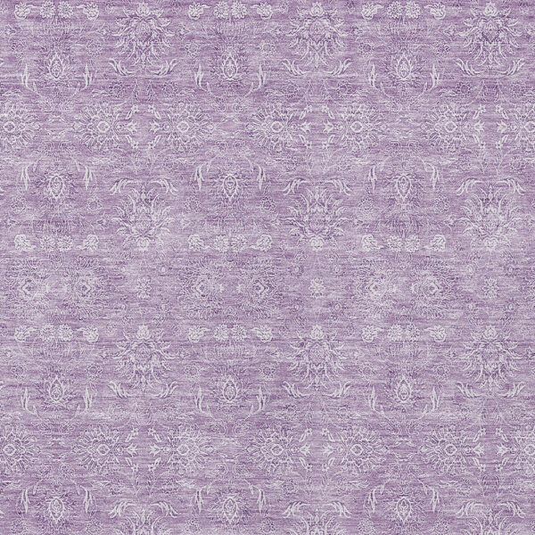 9' X 12' Lavender Lilac And Ivory Floral Washable Indoor Outdoor Area Rug