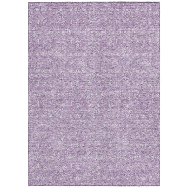 9' X 12' Lavender Lilac And Ivory Floral Washable Indoor Outdoor Area Rug