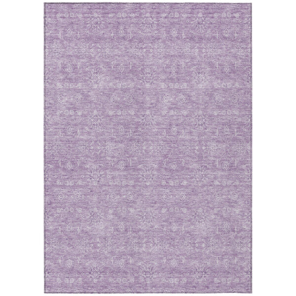 9' X 12' Lavender Lilac And Ivory Floral Washable Indoor Outdoor Area Rug
