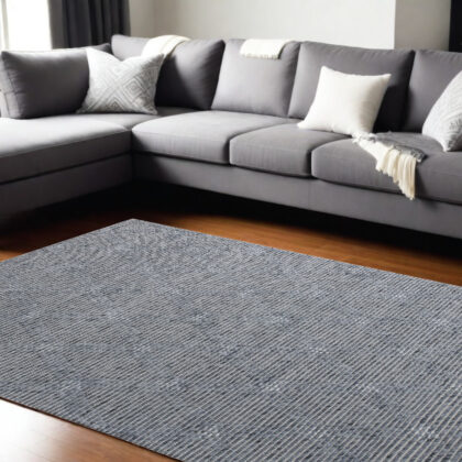 10' x 14' Blue and Ivory Wool Geometric Hand Woven Area Rug