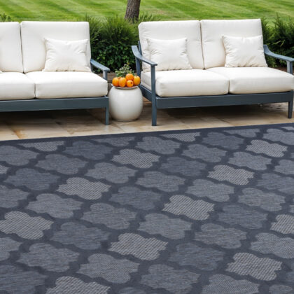 9' X 12' Navy Blue Indoor Outdoor Area Rug