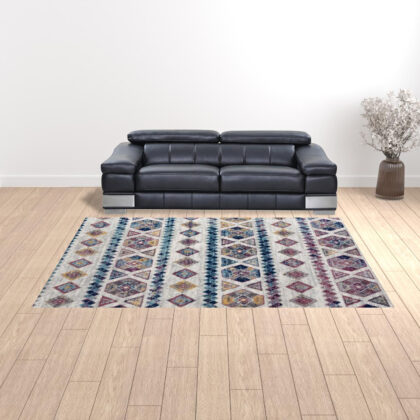 9' x 12' Ivory Geometric Power Loom Area Rug