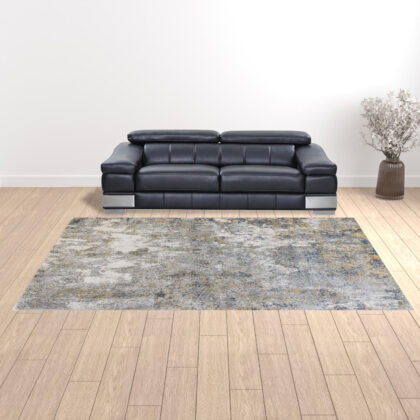 9' x 12' Blue and Yellow Abstract Power Loom Area Rug