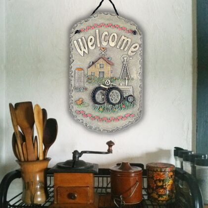Tractor and Farm Welcome Sign Indoor Outdoor Resin Wall Decor