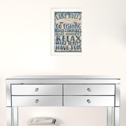Lake Rules 1 White Framed Print Wall Art