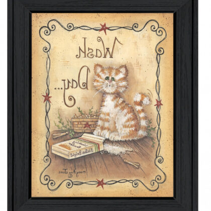 Wash Day Kitty Cat 2 Black Framed Print Wall Art