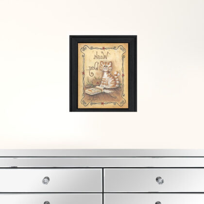 Wash Day Kitty Cat 2 Black Framed Print Wall Art