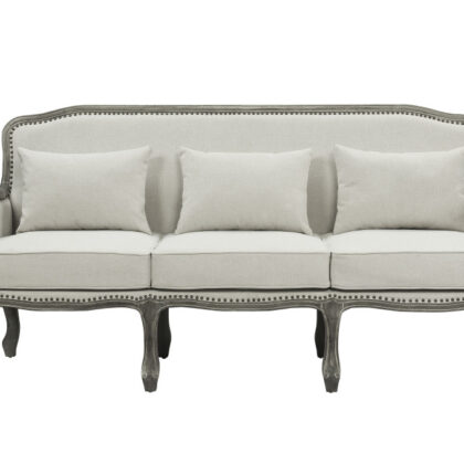 76" Cream Linen And Brown Sofa