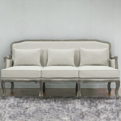 76" Cream Linen And Brown Sofa