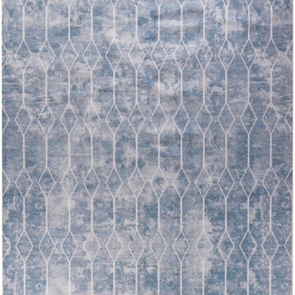 9' x 12' Blue and Gray Geometric Power Loom Washable Area Rug