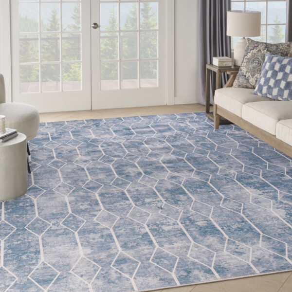 9' x 12' Blue and Gray Geometric Power Loom Washable Area Rug