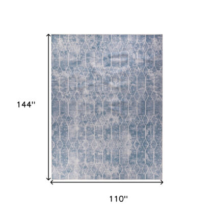 9' x 12' Blue and Gray Geometric Power Loom Washable Area Rug