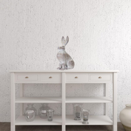 Set of Two 17" White Washed Polyresin Rabbit Figurine Tabletop Sculpture