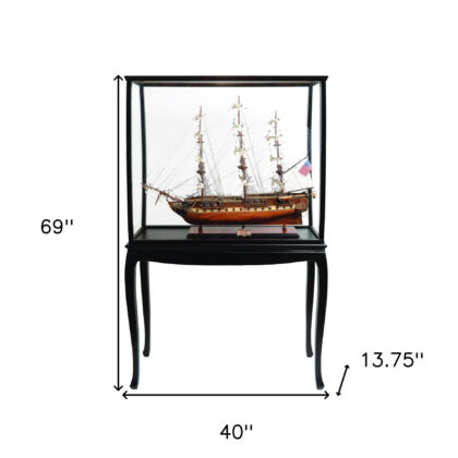 69" Wood Brown 1797 USS Constitution Large Floor Hand Painted Decorative Boat with Case