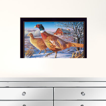 Frosty Morning Ringnecks 1 Black Framed Print Wall Art