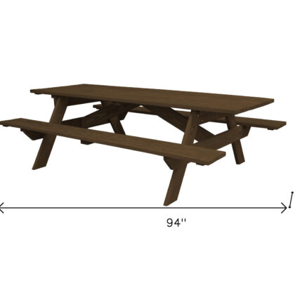 94" Dark Brown Solid Wood Outdoor Picnic Table
