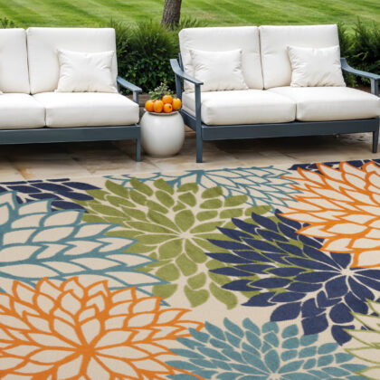 12' X 15' Blue and Green Indoor Outdoor Area Rug