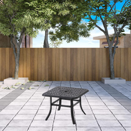 24" Black Square Metal Outdoor Bistro Table With Umbrella Hole