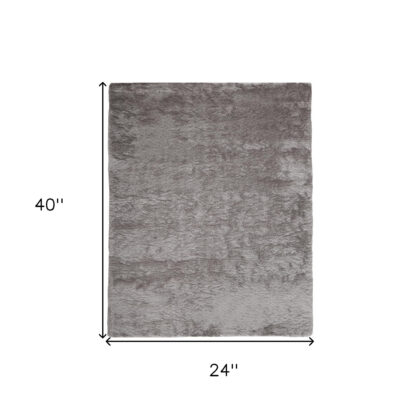 2' X 3' Gray And Silver Shag Tufted Handmade Area Rug