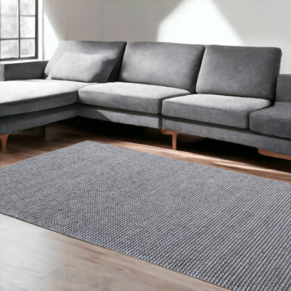 8' x 10' Gray and Silver Striped Hand Woven Non Skid Area Rug