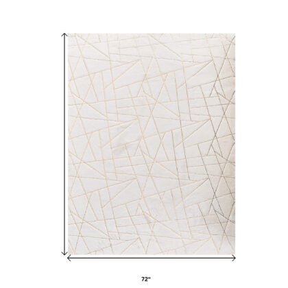 4' x 6' White and Gold Faux Fur Abstract Shag Non Skid Area Rug