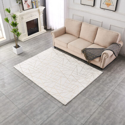 4' x 6' White and Gold Faux Fur Abstract Shag Non Skid Area Rug