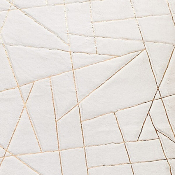 4' x 6' White and Gold Faux Fur Abstract Shag Non Skid Area Rug
