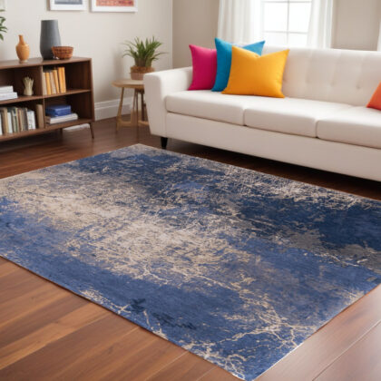 7' x 9' Blue and Gray Abstract Non Skid Area Rug