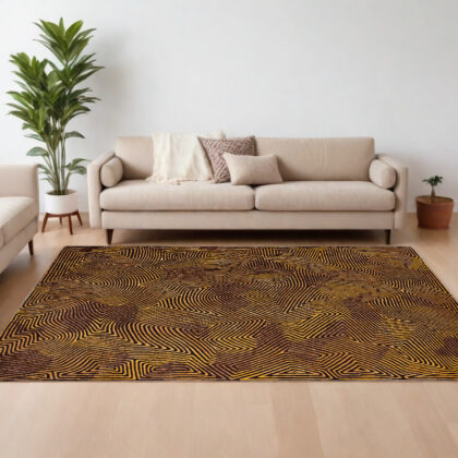 8' x 11' Black and Gold Abstract Non Skid Area Rug