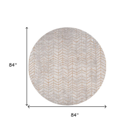 8' Gray and Yellow Round Chevron Non Skid Area Rug