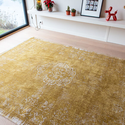 8' x 11' Orange and White Medallion Non Skid Area Rug