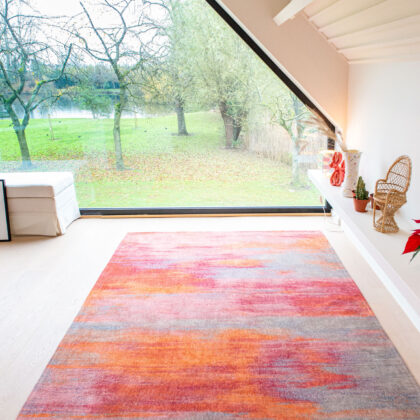 3' X 5' Red and Gray Abstract Non Skid Area Rug