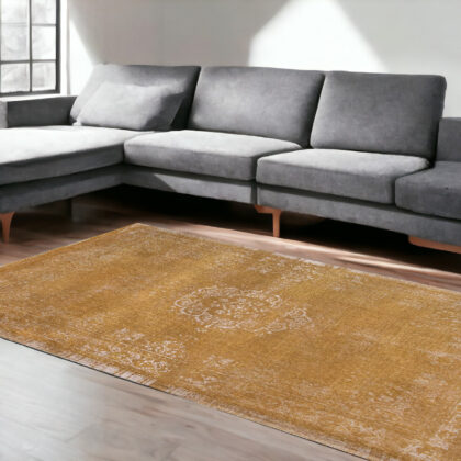 8' x 11' Orange and White Medallion Non Skid Area Rug