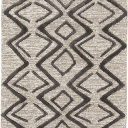 8' Black and Taupe Geometric Hand Tufted Runner Rug