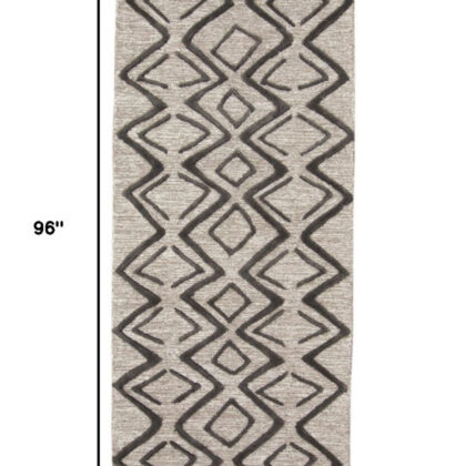 8' Black and Taupe Geometric Hand Tufted Runner Rug