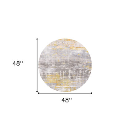 5' Gray and Yellow Round Abstract Non Skid Area Rug