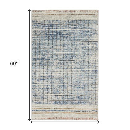 3' X 5' Blue Abstract Power Loom Distressed Non Skid Area Rug