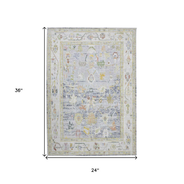 2' x 3' Blue and Ivory Oriental Power Loom Distressed Area Rug