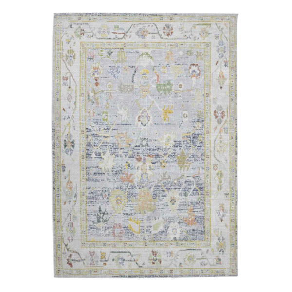 2' x 3' Blue and Ivory Oriental Power Loom Distressed Area Rug