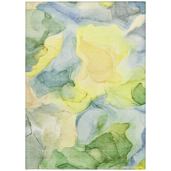 3' X 5' Yellow Abstract Washable Non Skid Indoor Outdoor Area Rug
