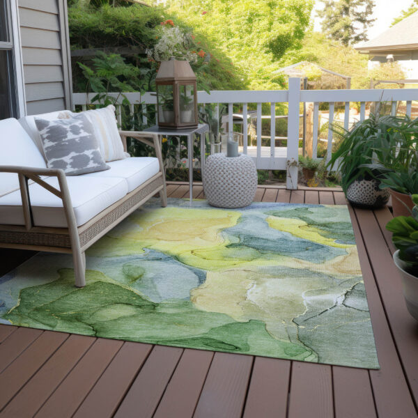 3' X 5' Yellow Abstract Washable Non Skid Indoor Outdoor Area Rug