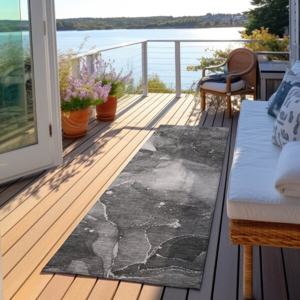 8' Runner Gray Abstract Washable Non Skid Indoor Outdoor Runner Rug