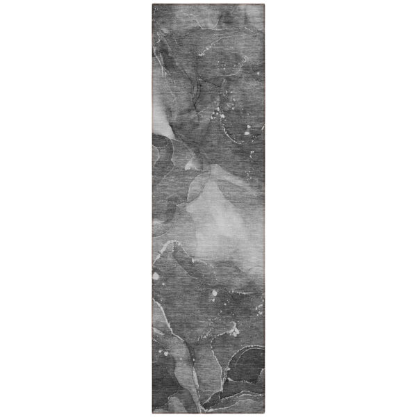 8' Runner Gray Abstract Washable Non Skid Indoor Outdoor Runner Rug