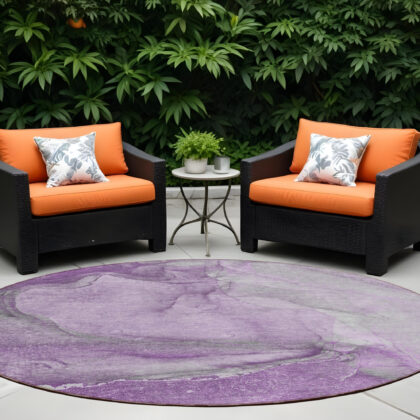 8' Round Lilac Round Abstract Washable Non Skid Indoor Outdoor Area Rug