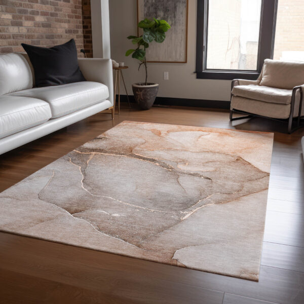 9' X 12' Taupe Abstract Washable Non Skid Indoor Outdoor Area Rug
