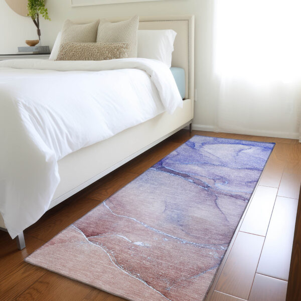 2' X 8' Blue and Purple Abstract Washable Non Skid Indoor Outdoor Runner Rug